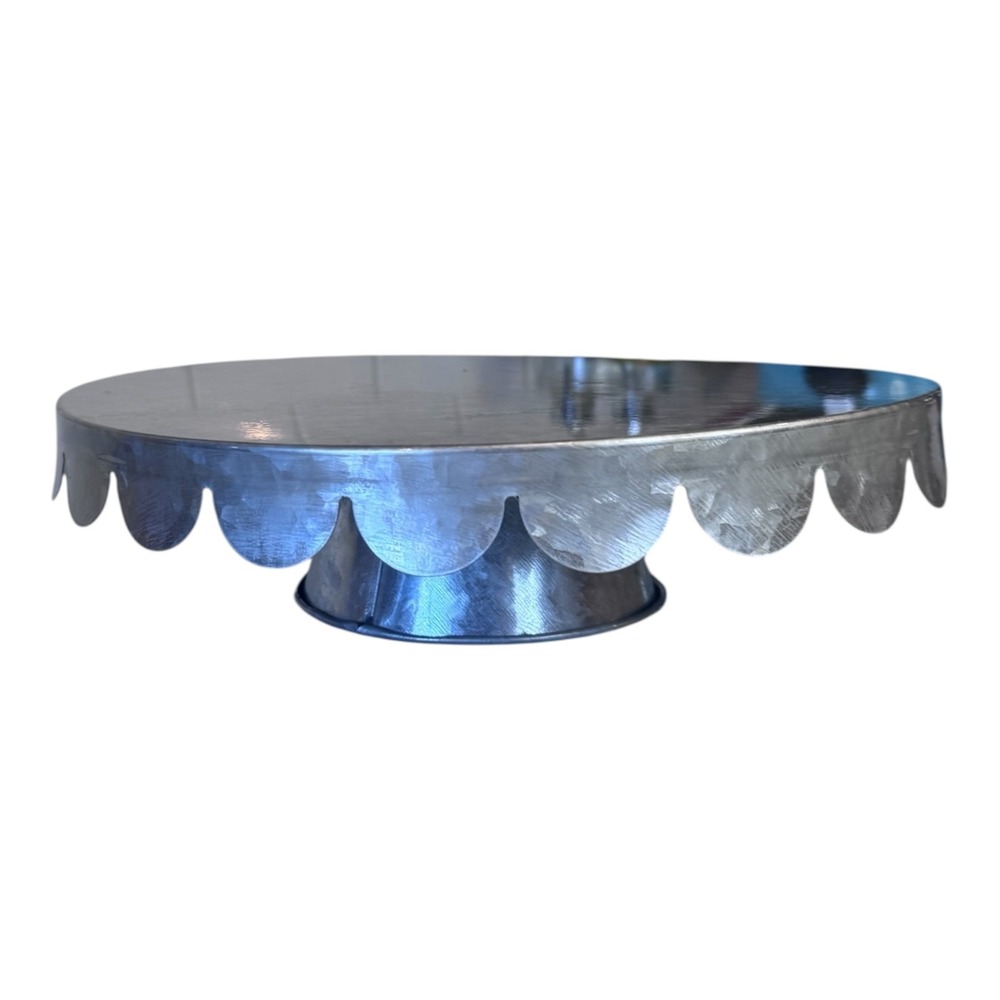 Galvanized Metal Cake Stand Scalloped‎ Edge Pedestal 10" Cottagecore Farmhouse